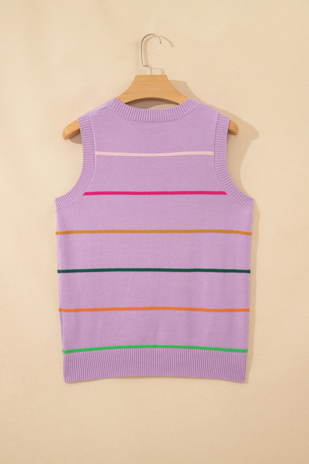 Purple Stripe Round Neck Knitted Sweater Tank