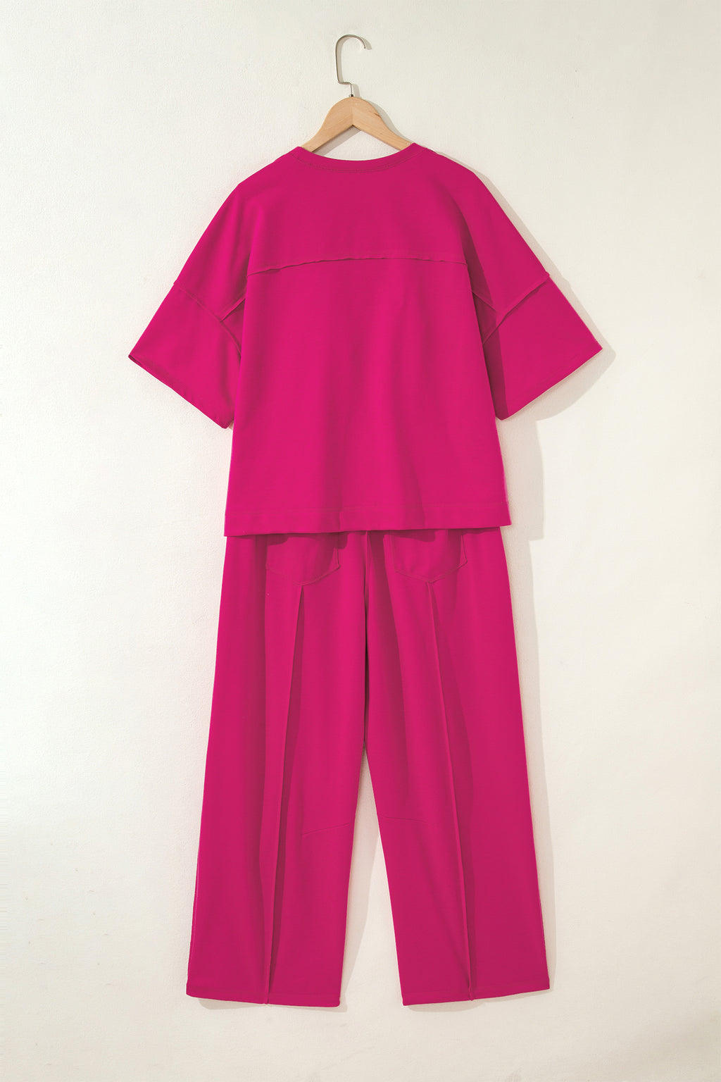 Rose Red Drop Shoulder Boxy Tee and Barrel Pants Set