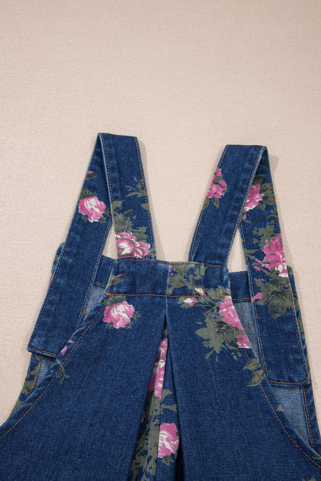Blue Beau Floral Print Pleated High Waist Wide Leg Denim Jumpsuit