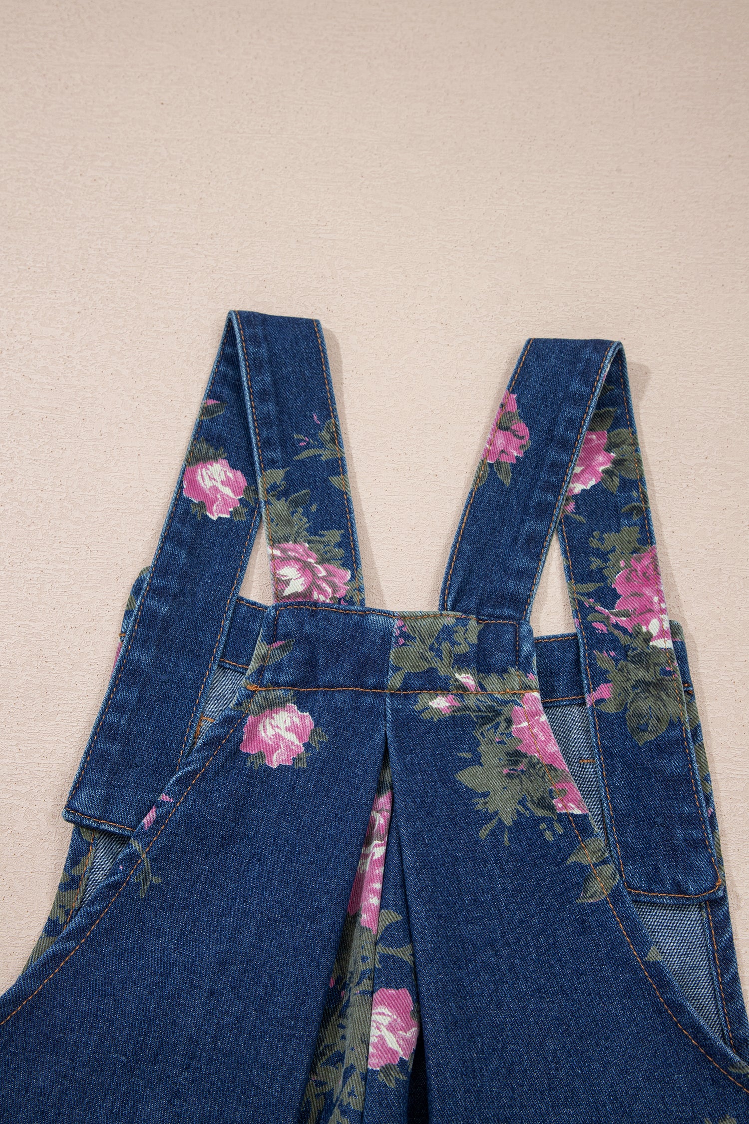 Blue Beau Floral Print Pleated High Waist Wide Leg Denim Jumpsuit