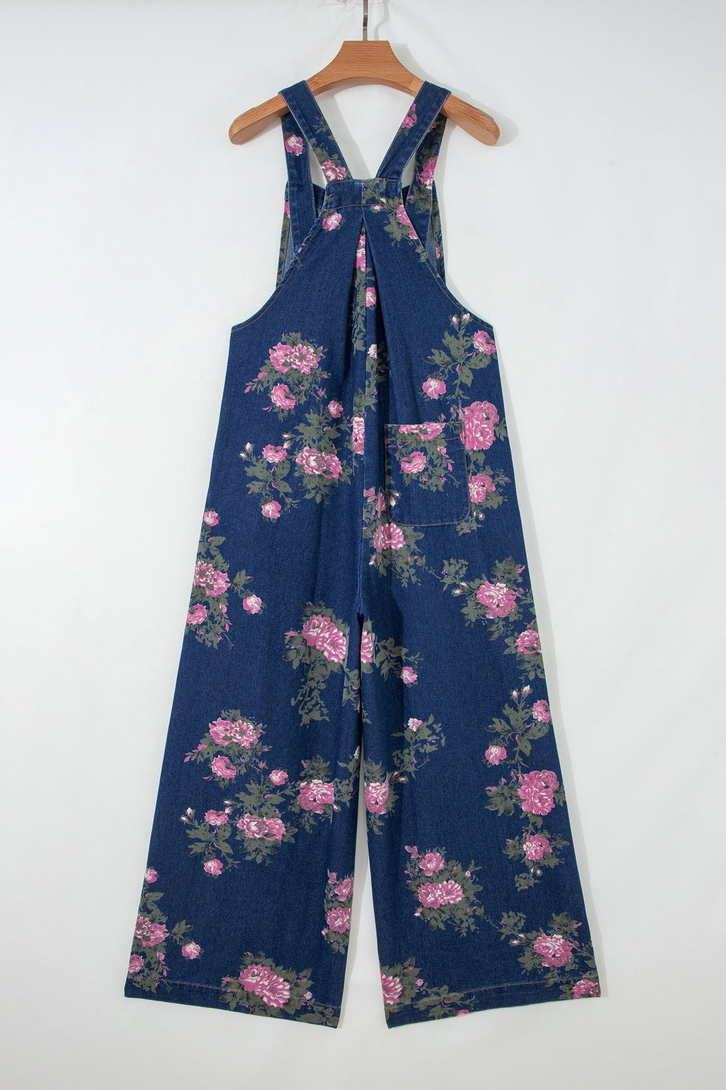 Blue Beau Floral Print Pleated High Waist Wide Leg Denim Jumpsuit