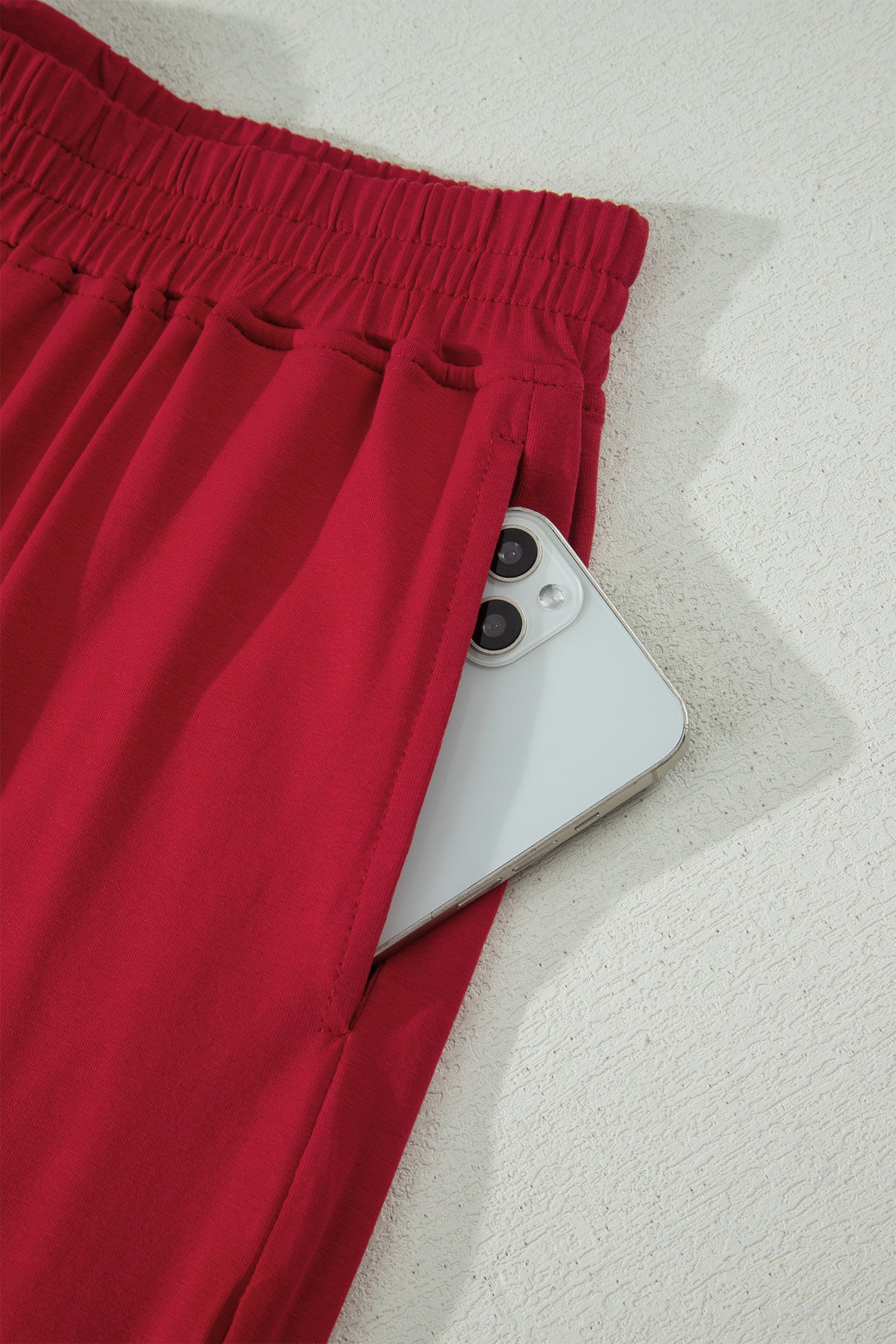 Racing Red Solid Color Cropped Tank Top and Jogger Pants Set