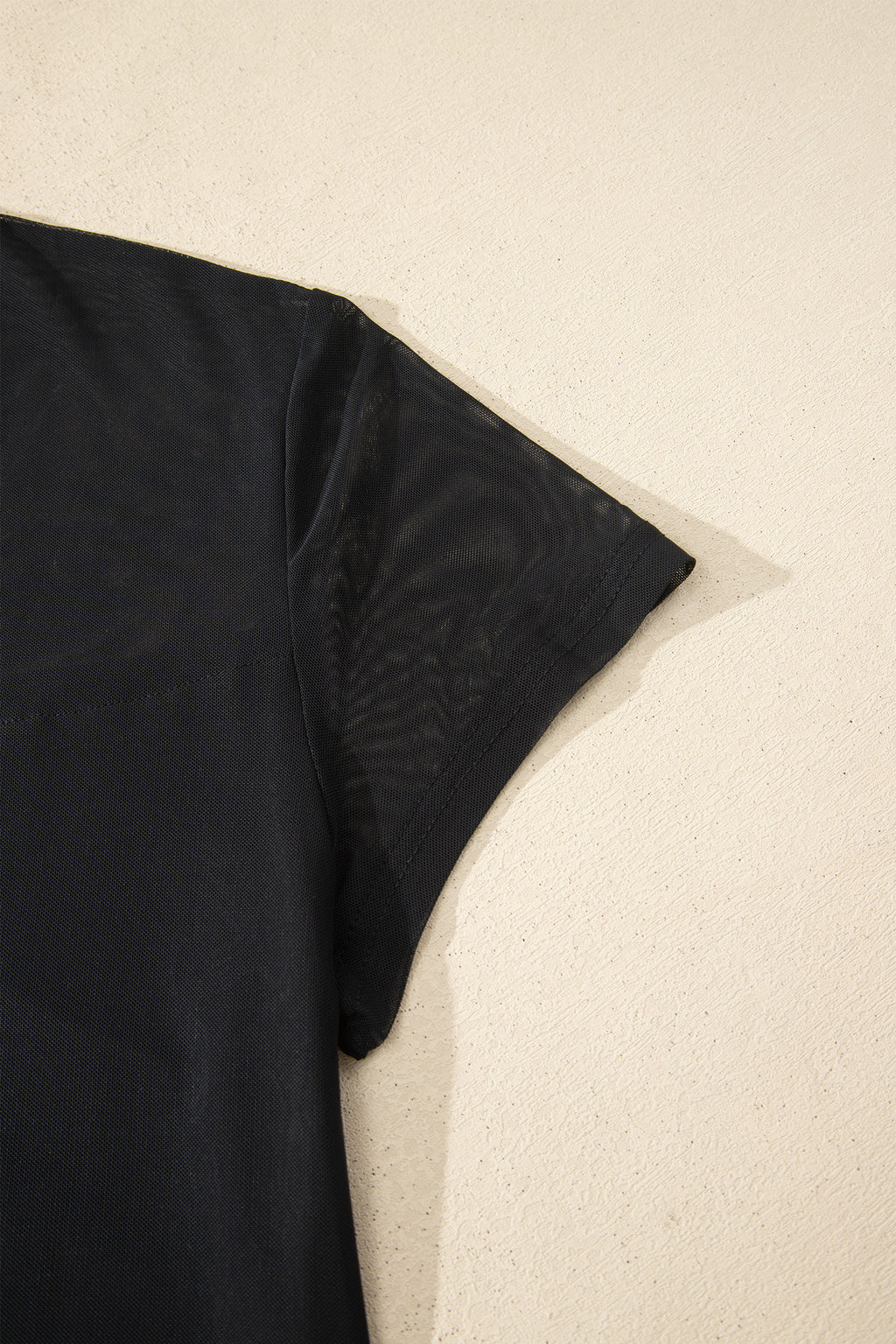 Black Plus Size Sheer Mesh Panel Short Sleeve Top