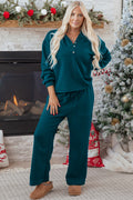 Skobeloff Waffled Textured Raw Edge Patchwork 2pcs Loose Pant Set