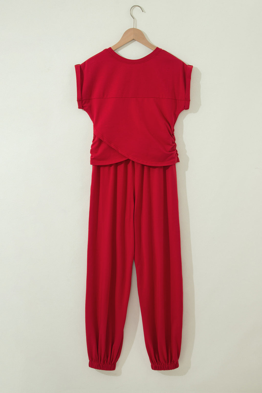 Racing Red Solid Color Cropped Tank Top and Jogger Pants Set