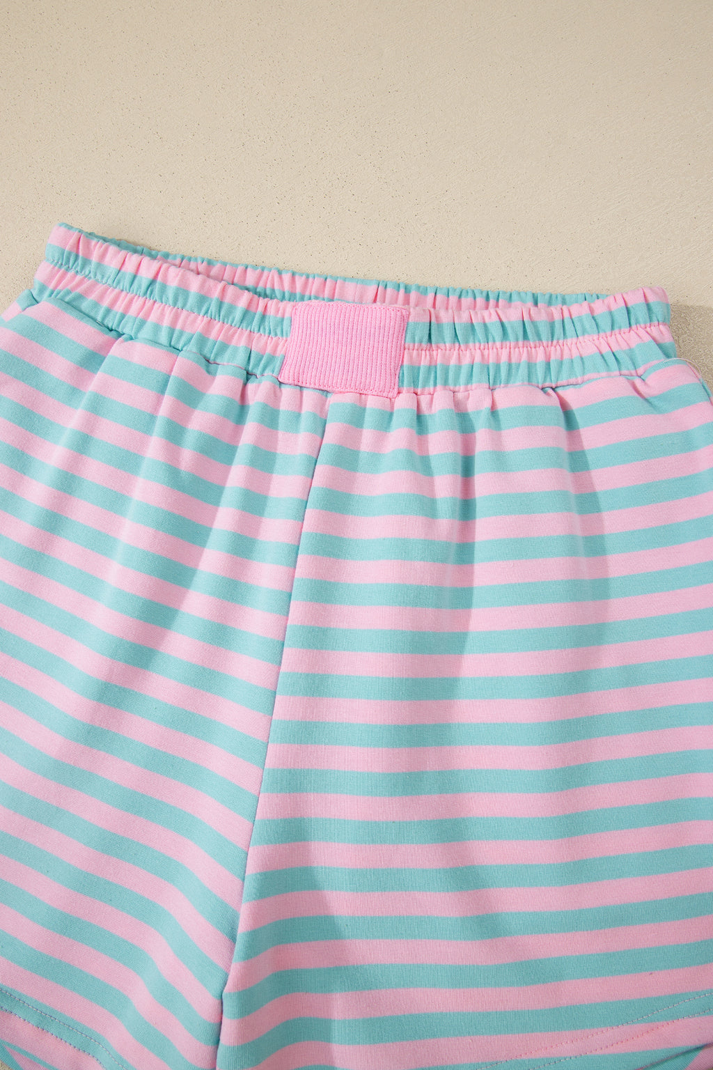 Pink Stripe Color Block Detail Long Sleeve Pullover Elastic Waist Pull On Shorts 2pcs Set
