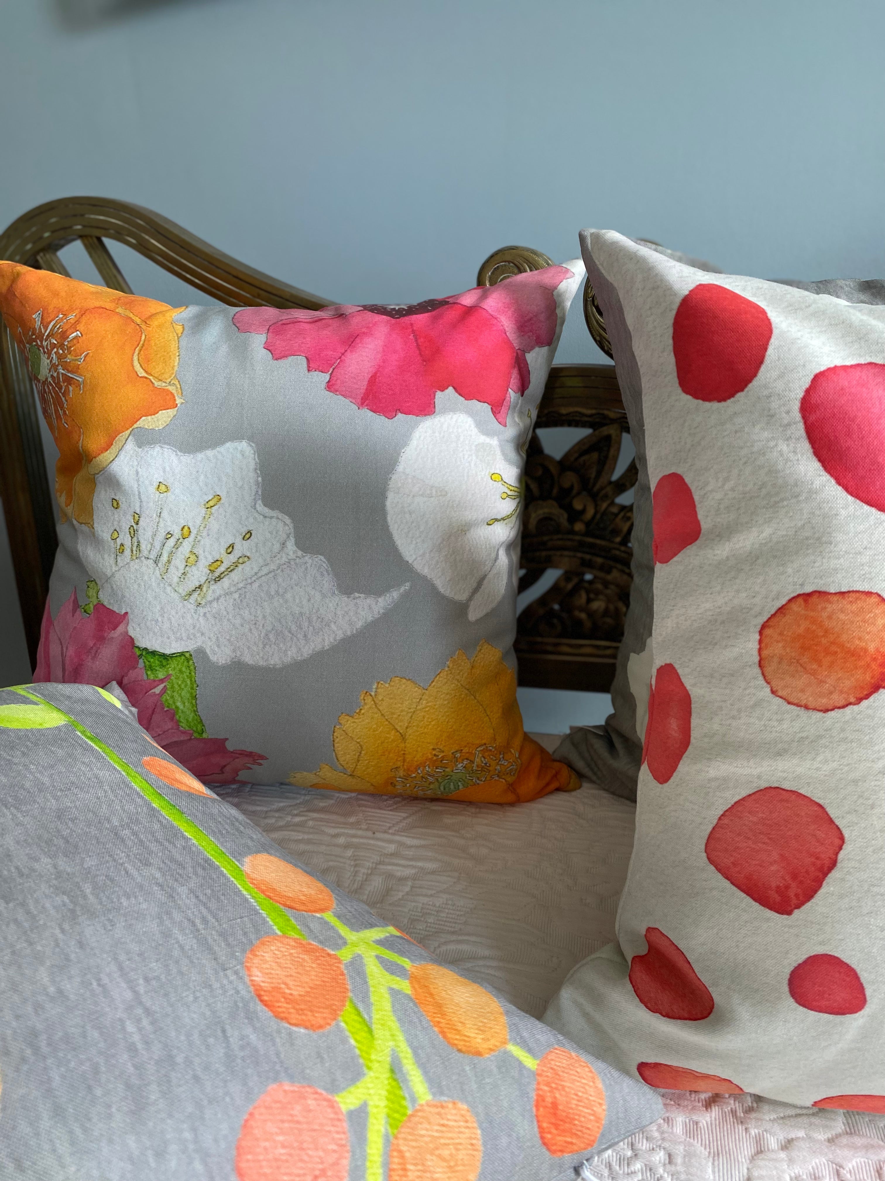 Throw Pillow: Cactus Flowers on Grey
